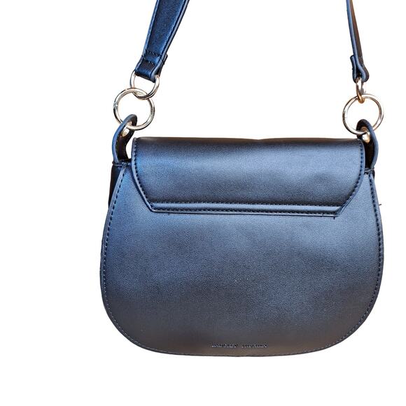 Badgley Mischka shoulder strap saddle bag faux leather black o ring trendy purse - Picture 5 of 7